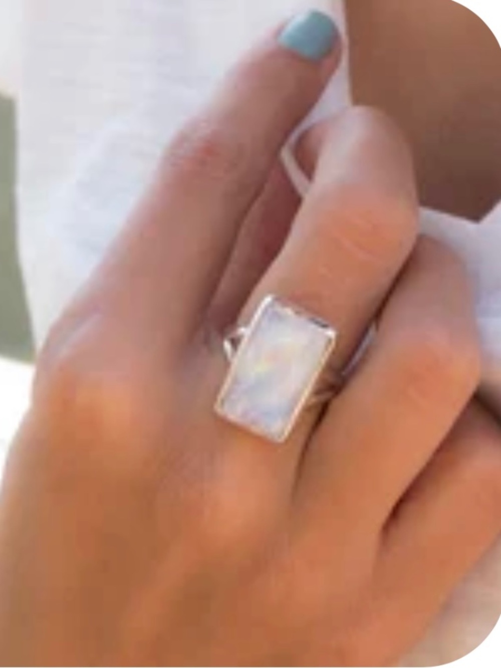 Handmade Sterling Silver 925 Rectangular Genuine Moonstone Ring